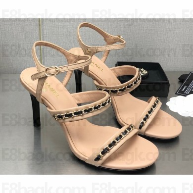 Chanel Heel Chain Lambskin Sandals G39549 Beige 2023