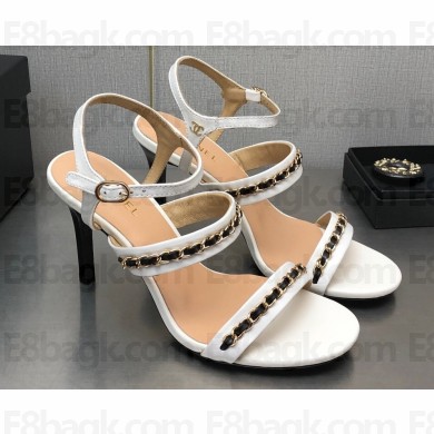 Chanel Heel Chain Lambskin Sandals G39549 White 2023