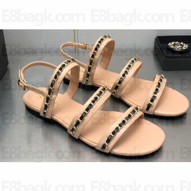 Chanel Chain Lambskin Flat Sandals Beige 2023