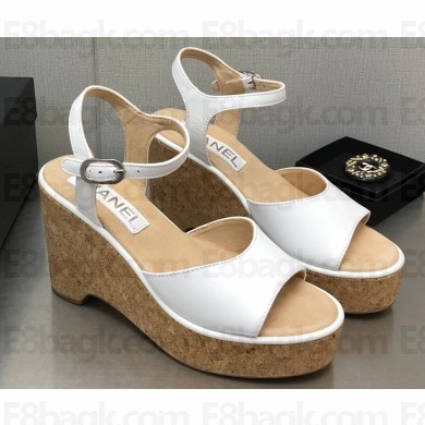 Chanel Heel 8cm Platform Sandal Leather White 2023