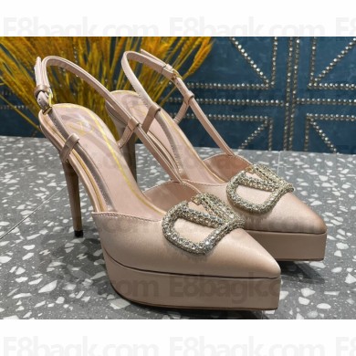 Valentino Heel 10.3cm Platform 2cm VLogo Signature Slingback Pumps Satin Nude 2023