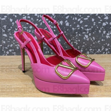 Valentino Heel 10.3cm Platform 2cm VLogo Signature Slingback Pumps Leather Pink 2023