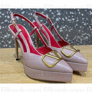 Valentino Heel 10.3cm Platform 2cm VLogo Signature Slingback Pumps Leather Nude 2023