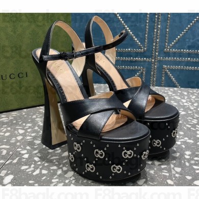Gucci Heel 15.5cm Platform 6cm Interlocking G studs Sandals 719843 Black 2023
