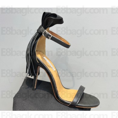 Aquazzura Heel 9.5cm Whip-It Fringe Leather Sandals Black 2023