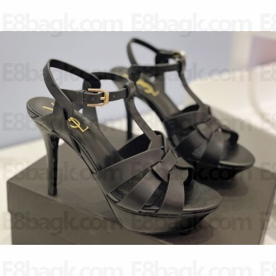 Saint Laurent Heel 10.3cm Platform 2.5cm Tribute Sandals in Smooth Leather 315490 Black