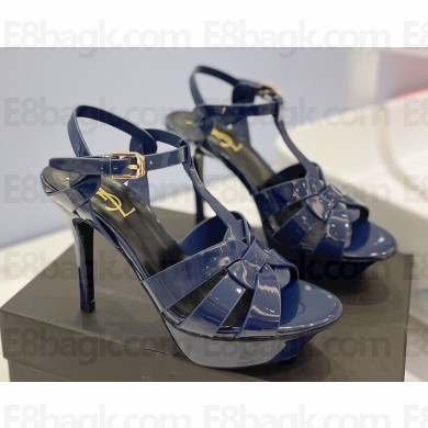 Saint Laurent Heel 10.3cm Platform 2.5cm Tribute Sandals in Patent Leather 315490 Blue