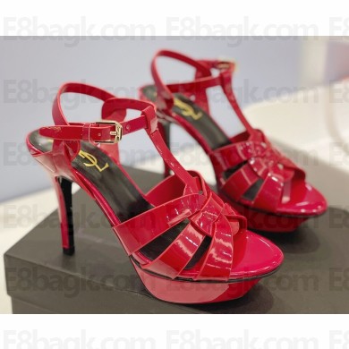Saint Laurent Heel 10.3cm Platform 2.5cm Tribute Sandals in Patent Leather 315490 Red