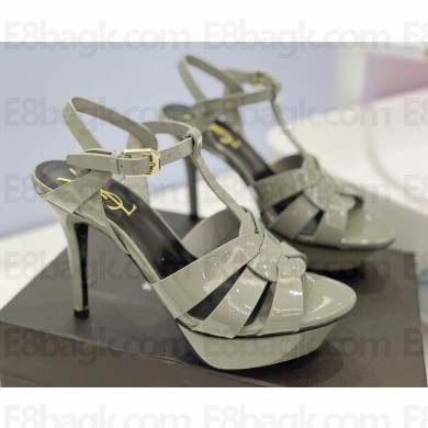 Saint Laurent Heel 10.3cm Platform 2.5cm Tribute Sandals in Patent Leather 315490 Gray