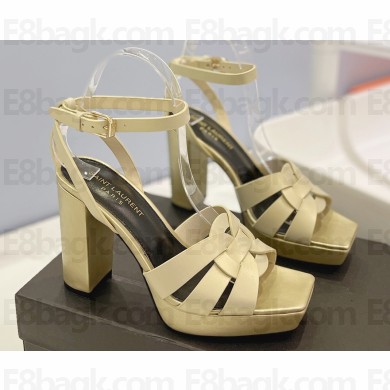 Saint Laurent Heel 10cm Platform 2cm Tribute Sandals in Smooth Leather Beige