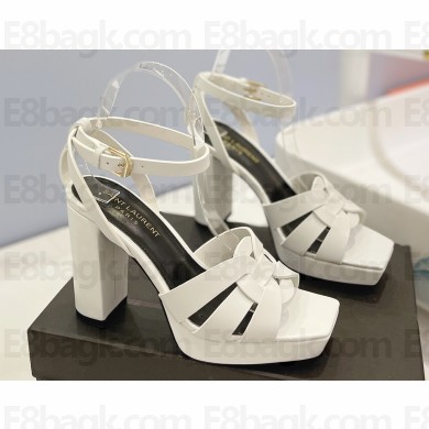 Saint Laurent Heel 10cm Platform 2cm Tribute Sandals in Smooth Leather White