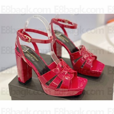 Saint Laurent Heel 10cm Platform 2cm Tribute Sandals in Patent Leather Red