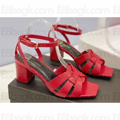 Saint Laurent Heel 6.5cm Tribute Sandals in Smooth Leather Red