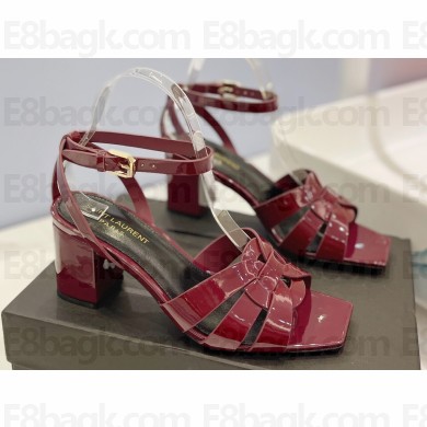 Saint Laurent Heel 6.5cm Tribute Sandals in Patent Leather Burgundy