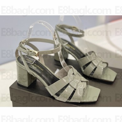 Saint Laurent Heel 6.5cm Tribute Sandals in Patent Leather Gray
