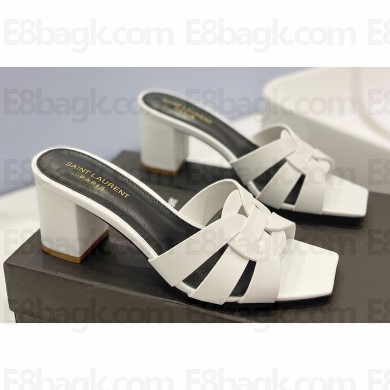 Saint Laurent Heel 6.5cm Tribute Mules Slide Sandals in Smooth Leather White