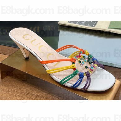 Gucci Heel 4.5cm Slide Sandals Multicolor with crystals Interlocking G 2023