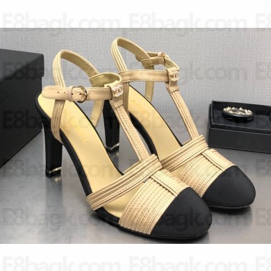 Chanel Heel CC Logo Lambskin and Grosgrain Open Shoes G39016 Beige 2023