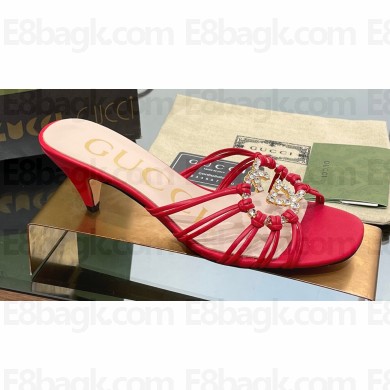 Gucci Heel 4.5cm Slide Sandals Red with crystals Interlocking G 2023
