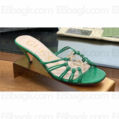 Gucci Heel 4.5cm Slide Sandals Green with crystals Interlocking G 2023
