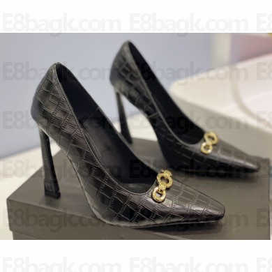 Saint Laurent Heel 10.5cm Severine Pumps Crocodile-embossed Black
