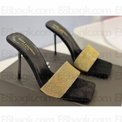 Saint Laurent Heel 10cm Crystal Mules Gold