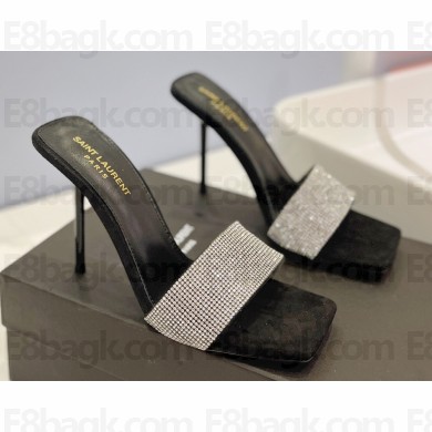 Saint Laurent Heel 10cm Crystal Mules Silver
