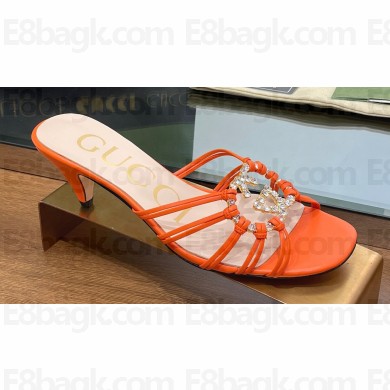 Gucci Heel 4.5cm Slide Sandals Orange with crystals Interlocking G 2023
