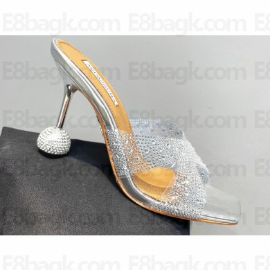 Aquazzura Heel 8.5cm Plexi Yes Darling Crystal Mules Silver 2023