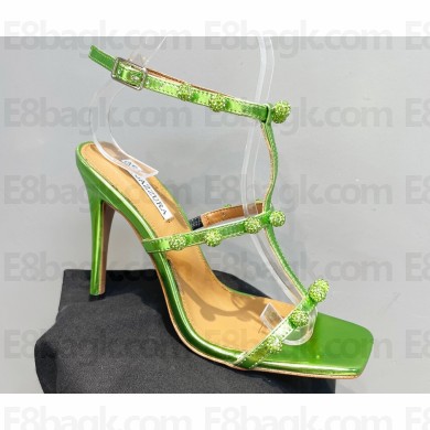Aquazzura Heel 9.5cm Cha Cha Cha Crystal Sandals Metallic Green 2023
