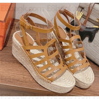 Hermes Heel 8.5cm Platform 5cm Catalya Wedge Espadrilles Brown 2023