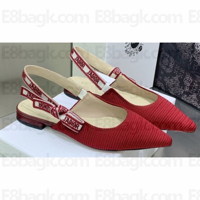 Dior J'Adior Slingback Ballerina Flats in Red Embroidered Cotton 2023
