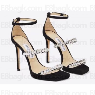Jimmy Choo Heel 10cm Bing Sandals Black with Crystal Straps 2023