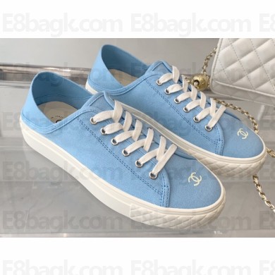 Chanel Front CC Logo Canvas Sneakers Blue 2023