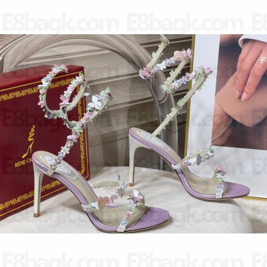 Rene Caovilla Heel 9.5cm Satin Sandals with flowers BOUQUET Purple