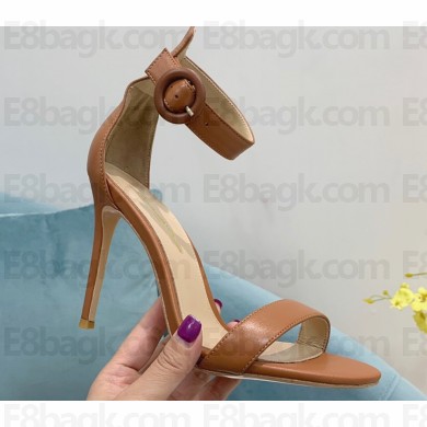 Gianvito Rossi Heel 10.5cm Portofino Sandals with Buckle-covered Anklet Strap Leather Brown 2023