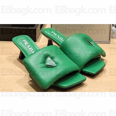 Prada Heel 3.5cm Soft padded nappa leather sandals Green 2023