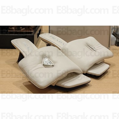 Prada Heel 3.5cm Soft padded nappa leather sandals White 2023