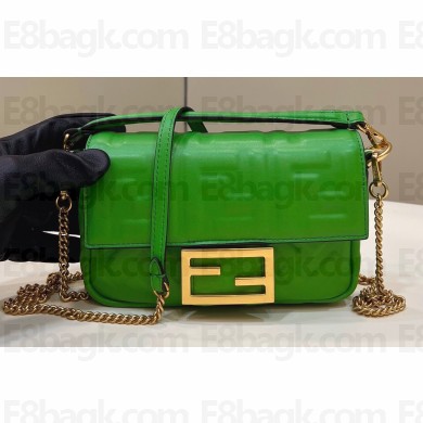 Fendi Nappa Leather Mini Baguette Bag Green 2023