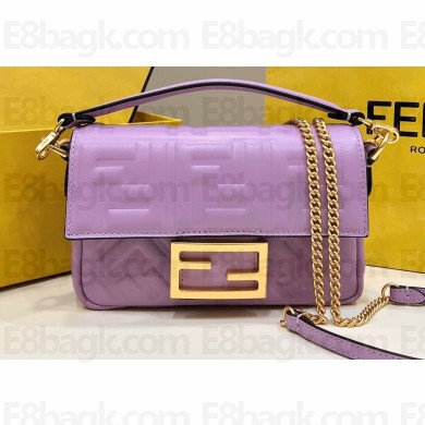 Fendi Nappa Leather Mini Baguette Bag Purple 2023