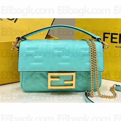 Fendi Nappa Leather Mini Baguette Bag Turquoise Green 2023