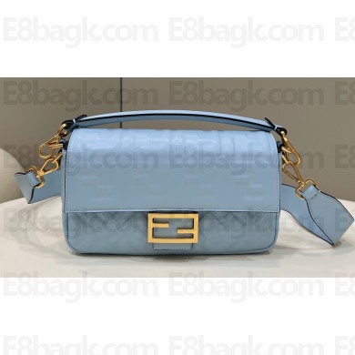 Fendi Nappa Leather Medium Baguette Bag Sky Blue 2023