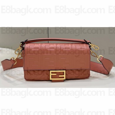 Fendi Nappa Leather Medium Baguette Bag Dark Pink 2023
