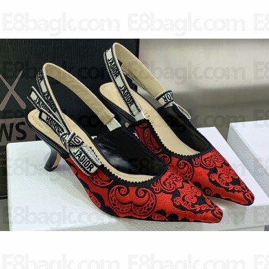 Dior Heel 6.5cm J'Adior Slingback Pumps in Red/Black Bandana Embroidered Cotton 2023