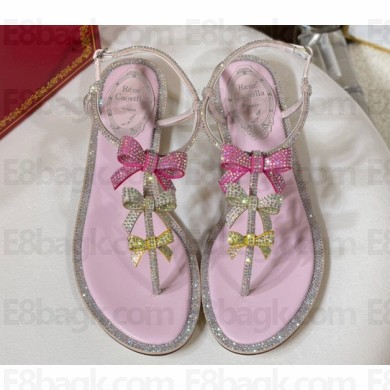 Rene Caovilla Flat flip flops Jewelled Sandals Bow with Crystals Pink 2023