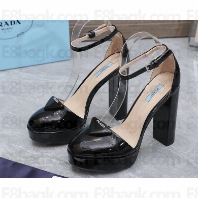 Prada Heel 12.5cm platform 2.5cm Ankle-Strap Pumps Patent Black 2023