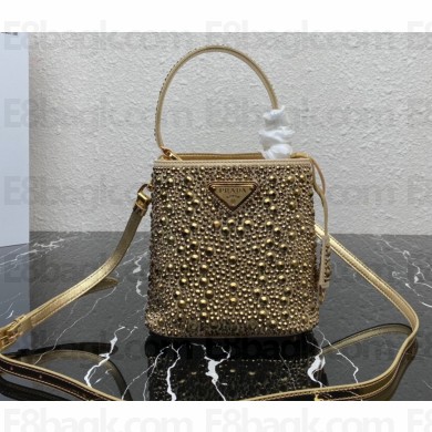 Prada Panier Satin bag with Crystals 1BA373 Gold 2023