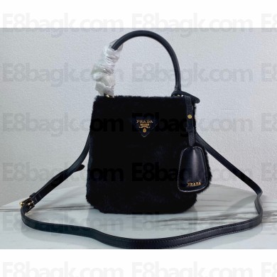 Prada Panier Shearling Mini bag 1BA373 Black 2023
