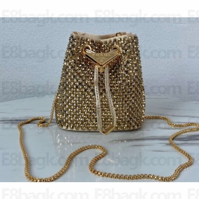 Prada Satin Mini Bucket bag with Crystals 1BD016 Gold 2023