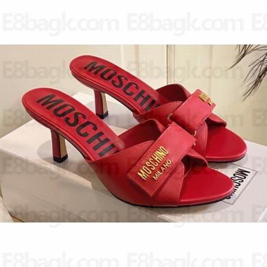 Moschino Heel 6.5cm Metal Logo foiled calfskin sandals Red 2023